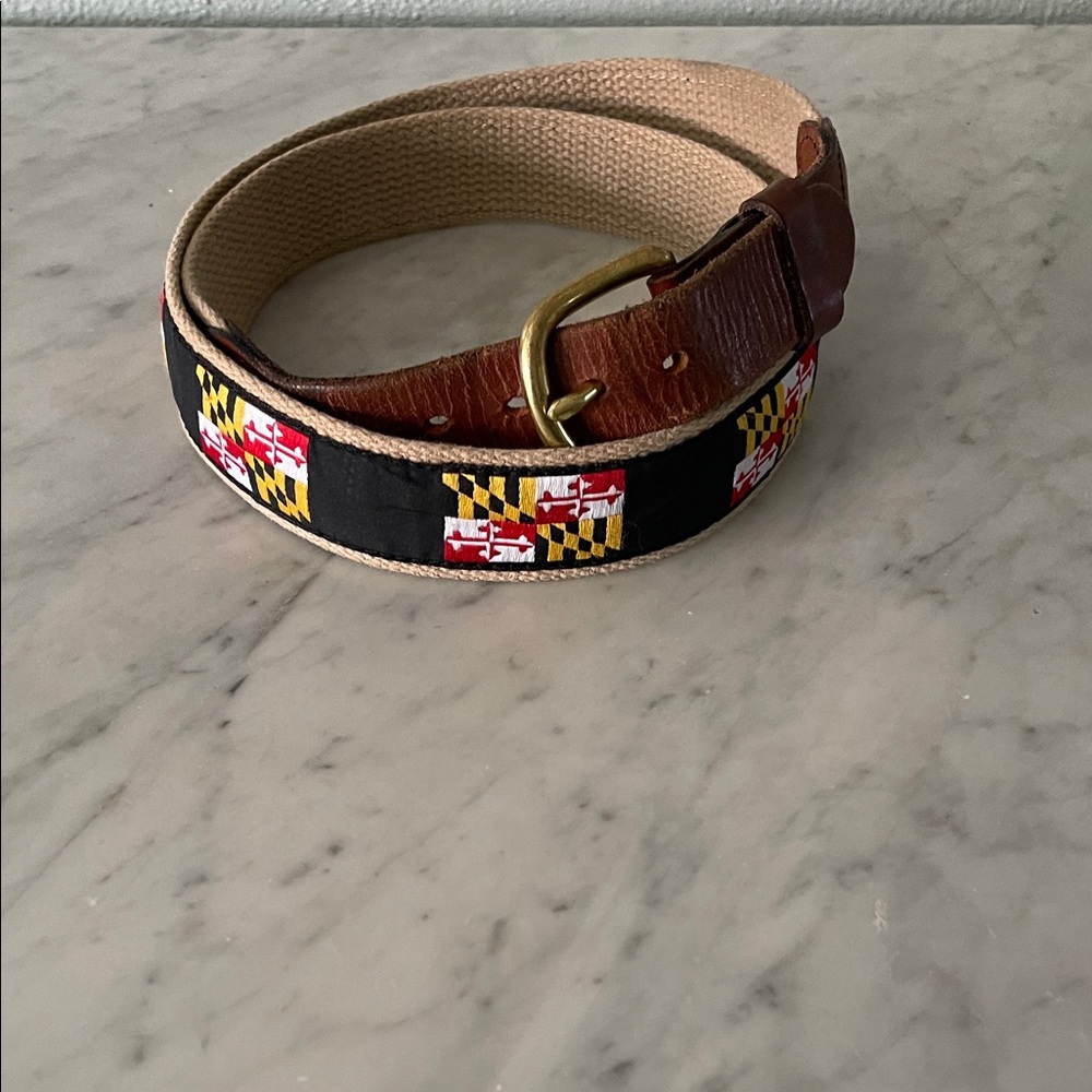 Leather Man Ltd Leather Brass Baltimore Maryland Flag Belt Beachcore Preppy